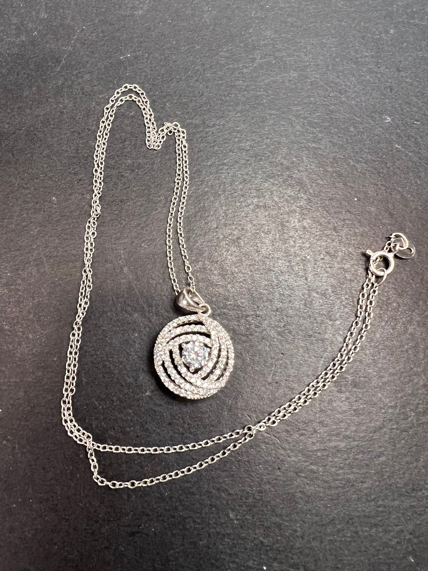 Cz swirl circle sterling silver pendant and chain