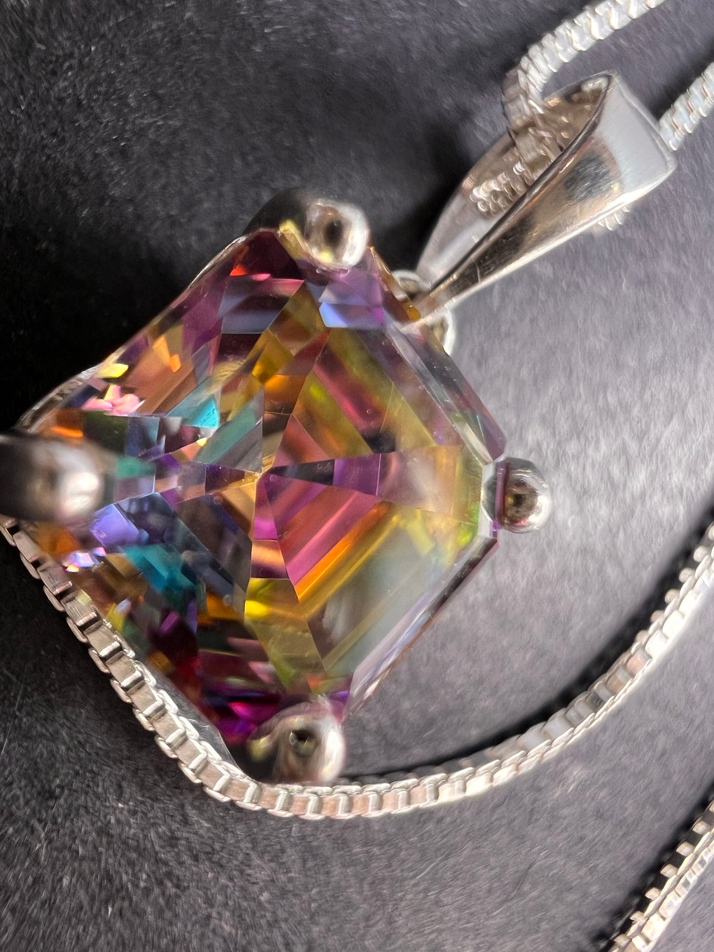 Mystic multi colored quartz gem pendant in sterling silver with chain