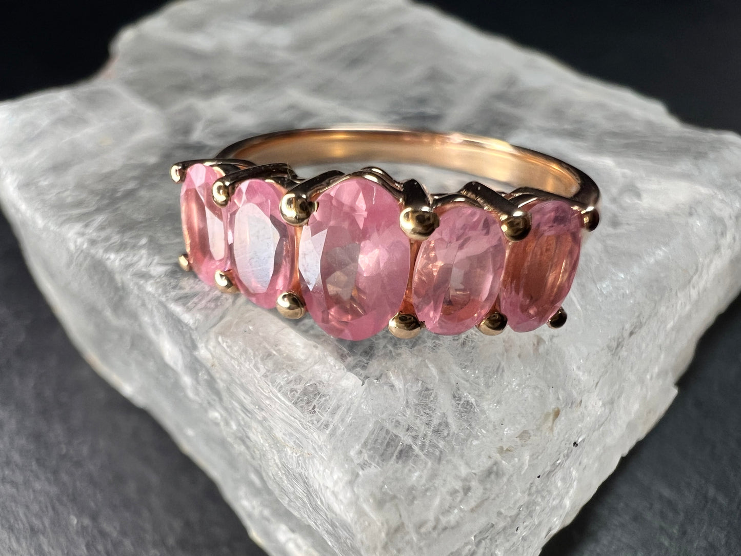 Pink Sapphire 925 Gold Vermeil Ring Size 7