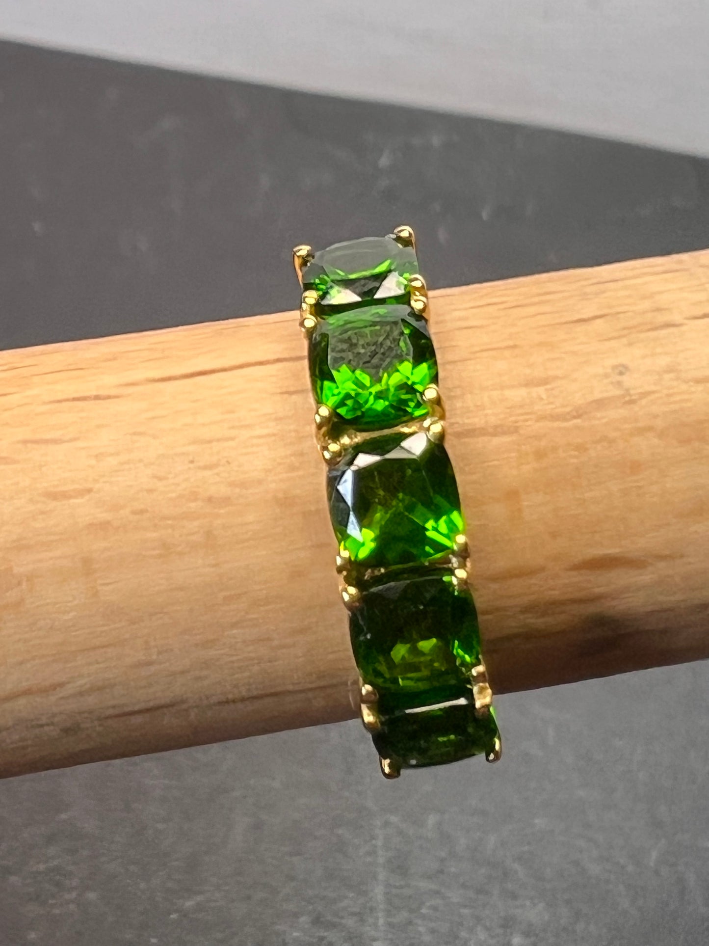 Natural Chrome Diopside 5 Stone Band Ring in Vermeil Yellow Gold Sterling Silver 3.00 ctw