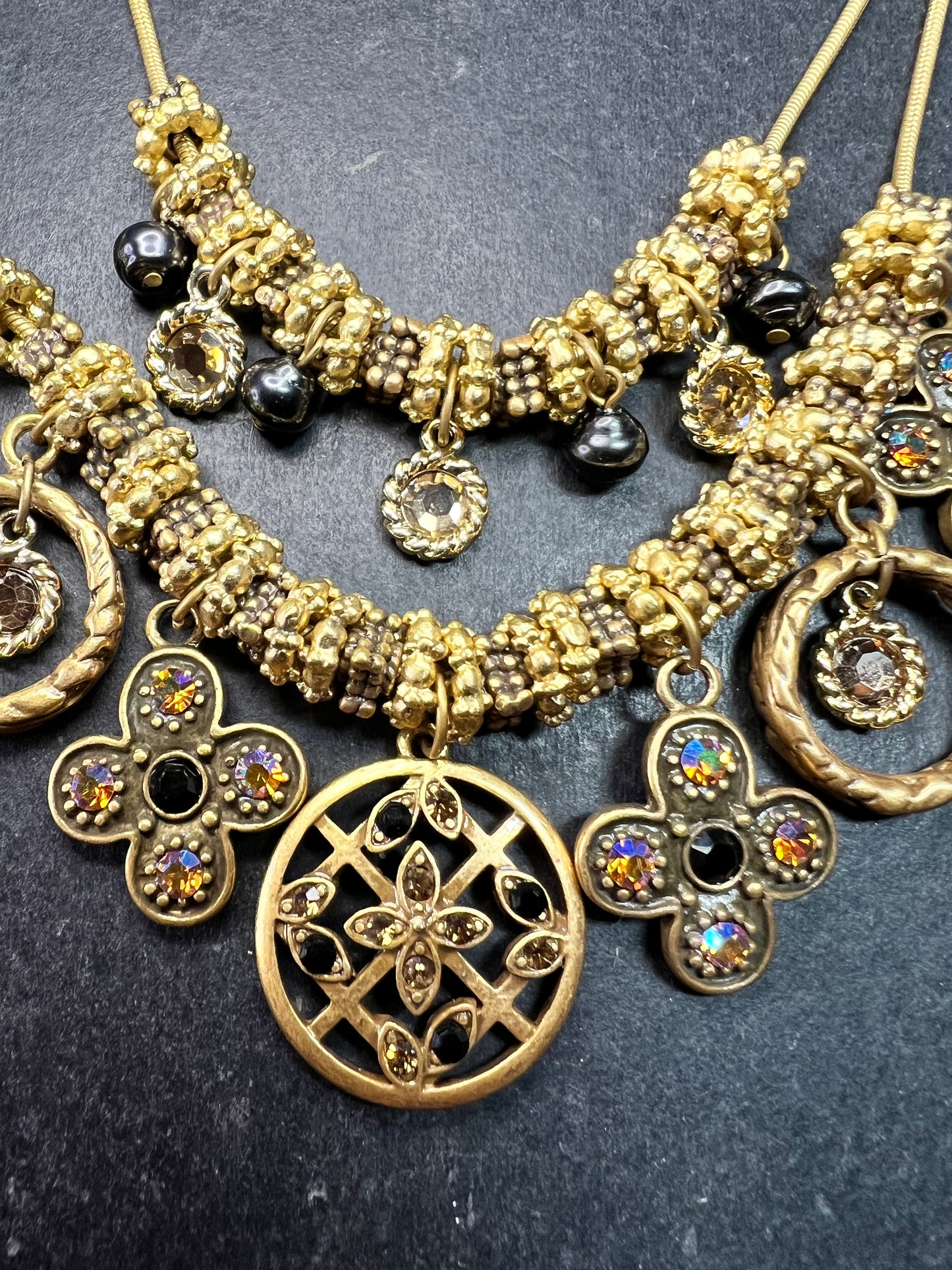 Chico’s Gold Tone Multi Charm Statement Necklace Adjustable 16–24”