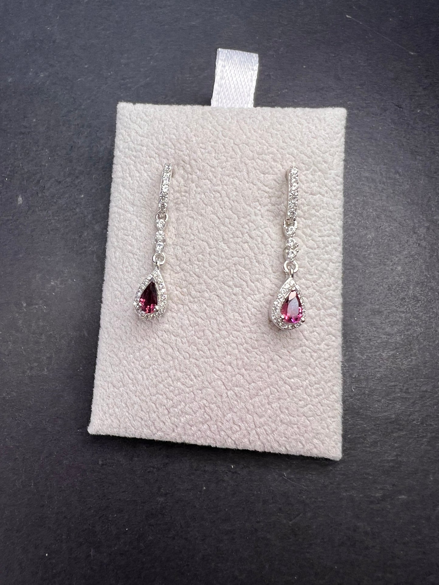 Ofiki rubellite and zircon drop earrings in platinum over sterling silver *NEW*