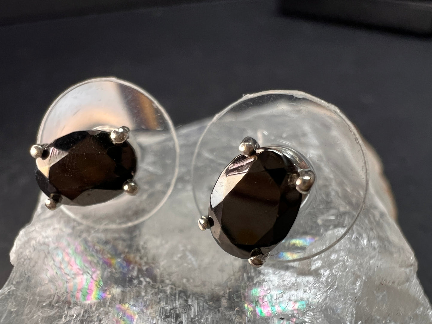 New Elite Shungite Rhodium Over Sterling Silver Oval Stud Earrings .90ctw