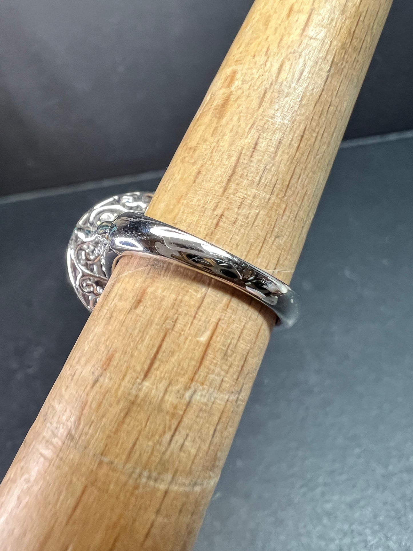 Sterling Silver Purple Fluorite & White Topaz Halo Ring Size 6