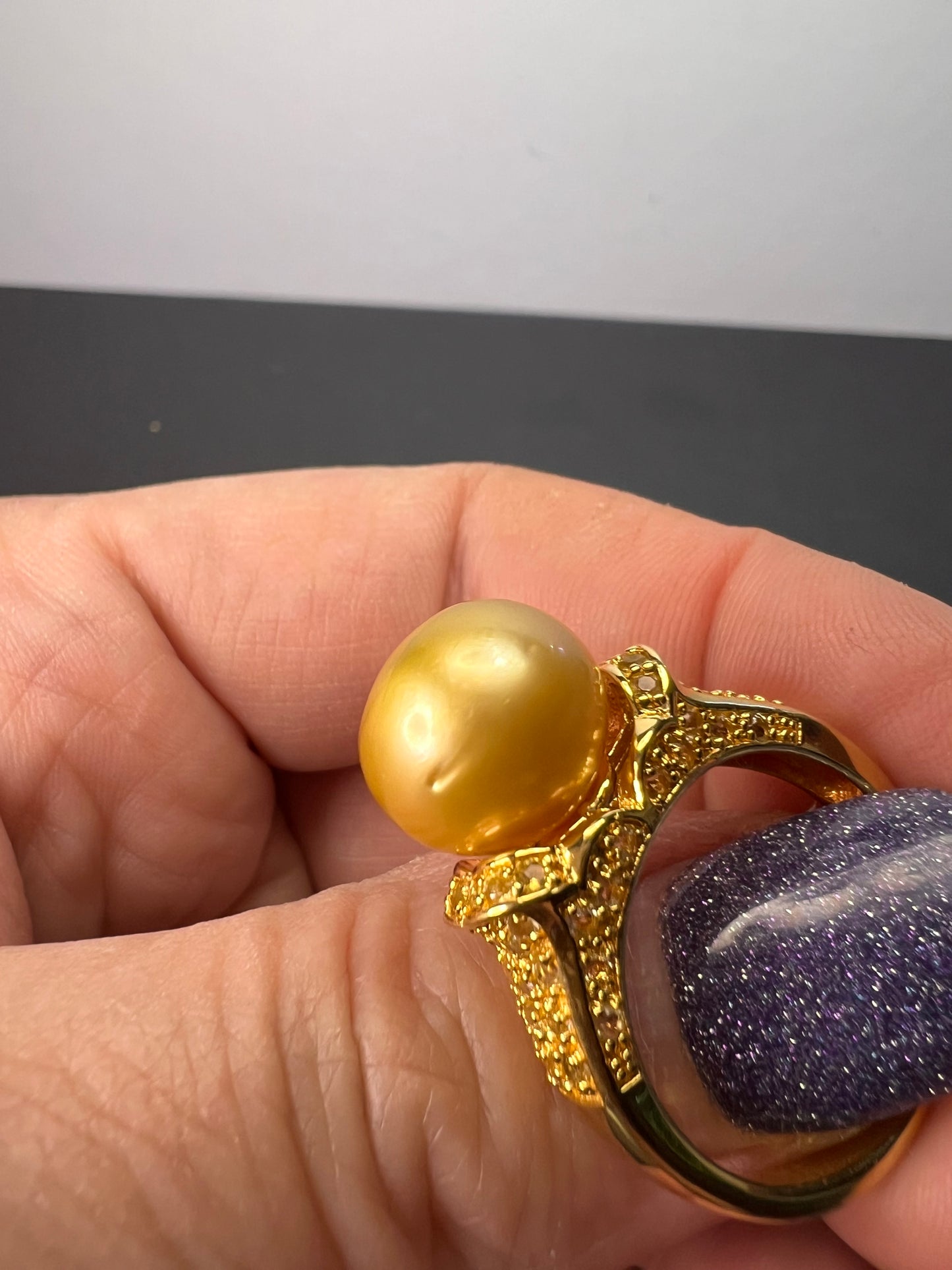 Golden Cultured South Sea Pearl and Citrine 18k Yellow Gold Over Sterling Silver Ring size 9