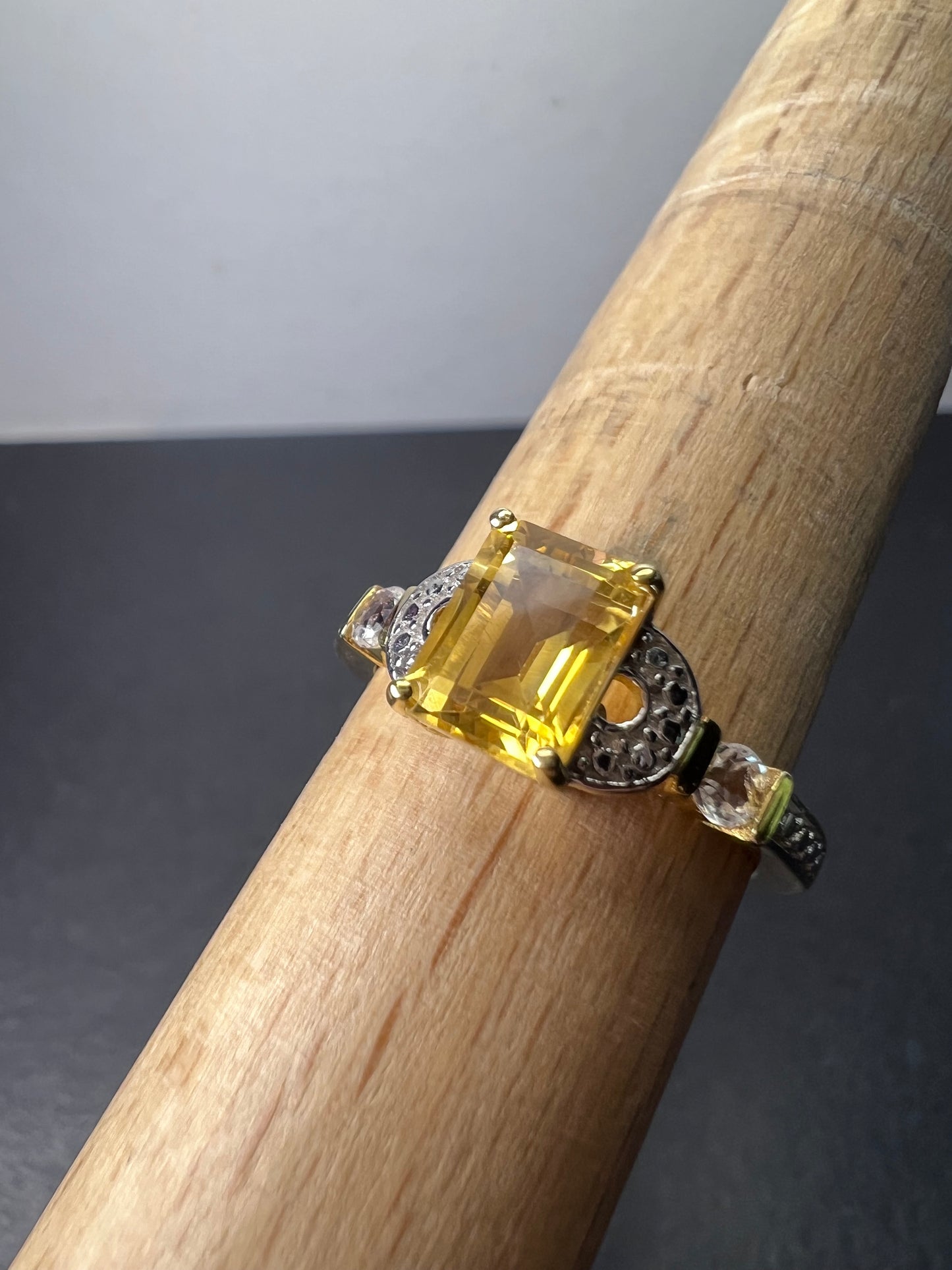 Citrine and white topaz ring in gold over sterling silver size 9