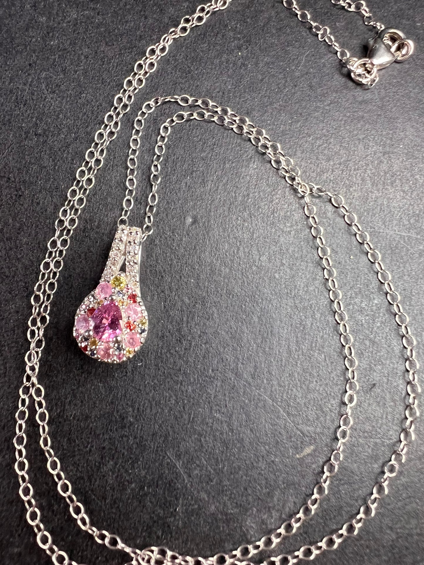 NEW purple multi sapphire sterling silver pendant and chain