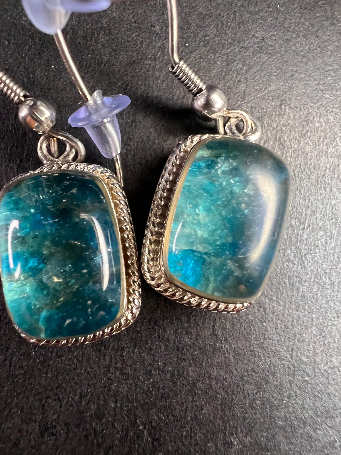 NEW neon apatite in matrix in platinum over copper
