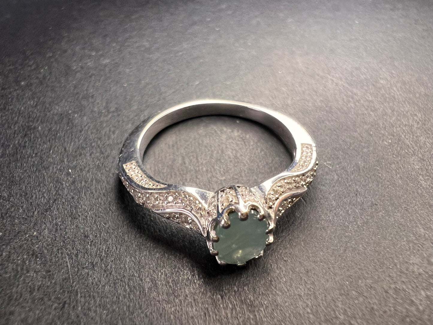 NEW grandidierite and zircon crown ring in rhodium over sterling silver size 8