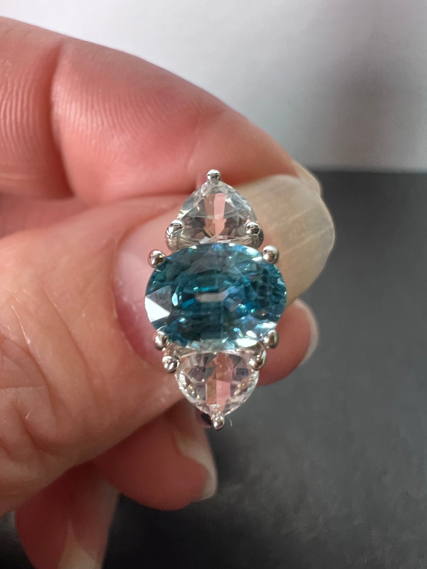 Blue and white topaz sterling silver ring size 9