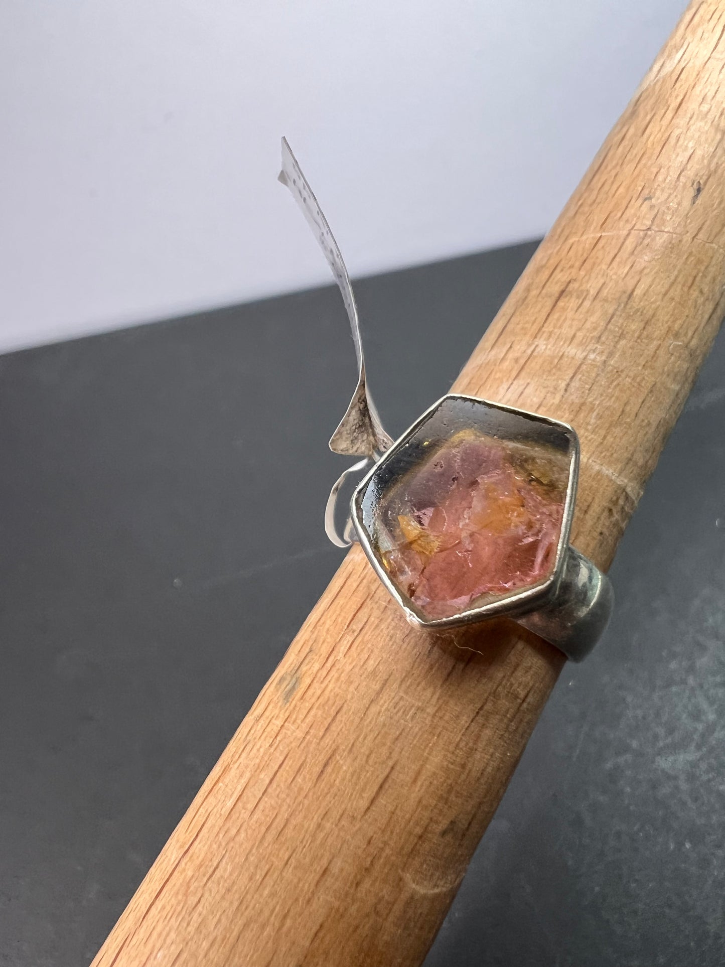 NEW watermelon tourmaline sterling silver ring size 8