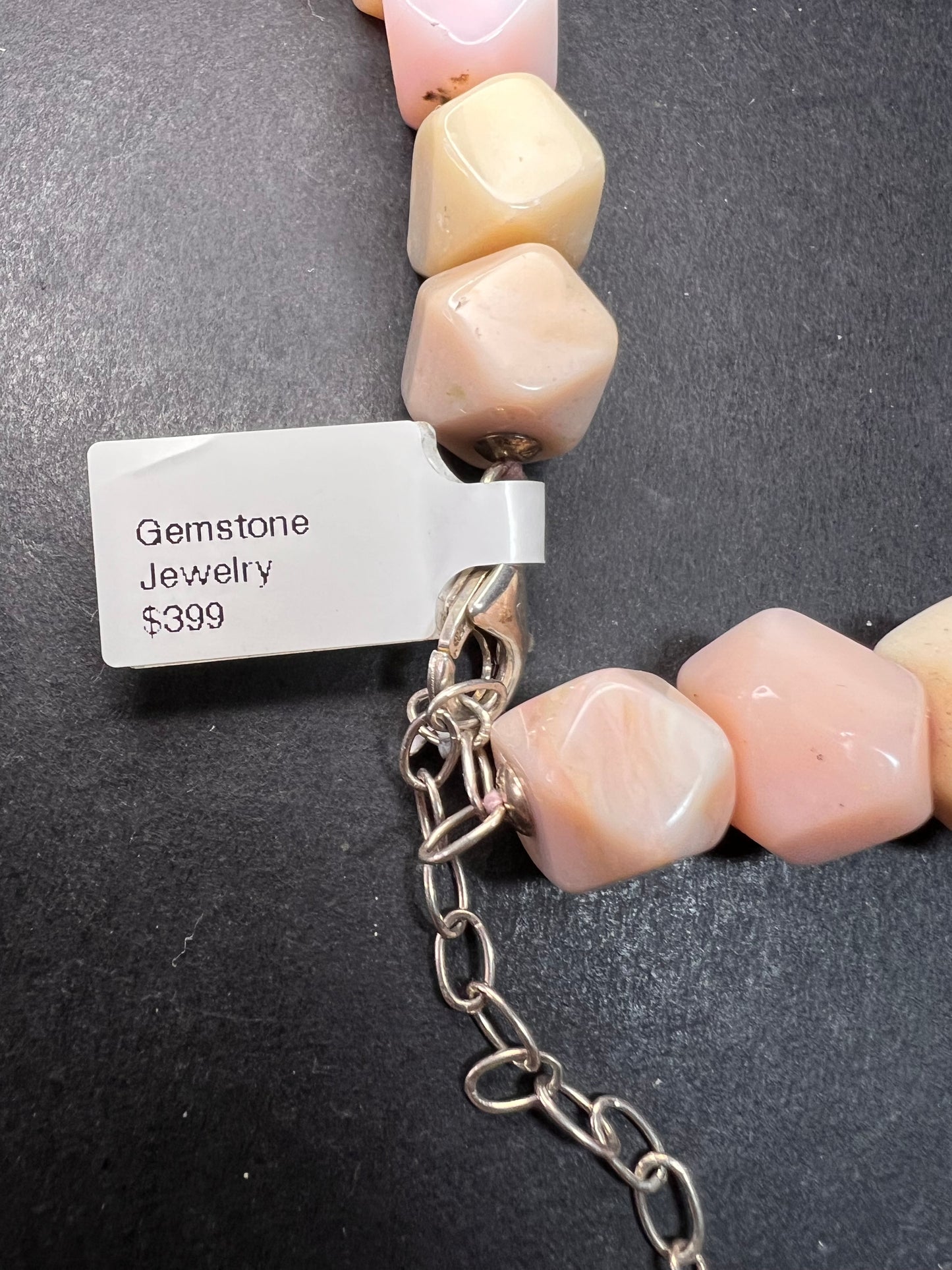 NEW pink opal and rose quartz Sterling silver necklace