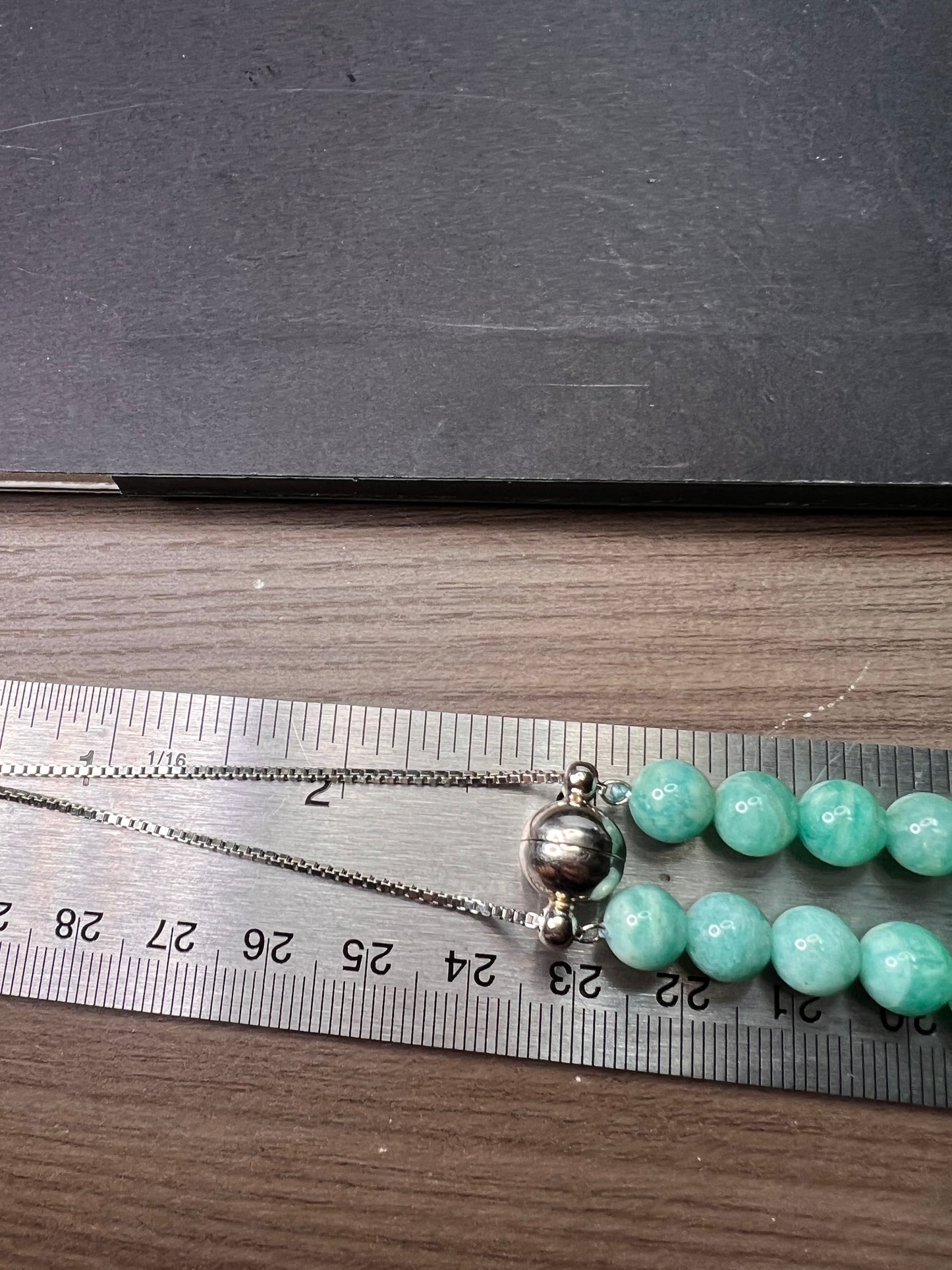 Amazonite beaded bolo necklace with sterling clasp and slide adjustments