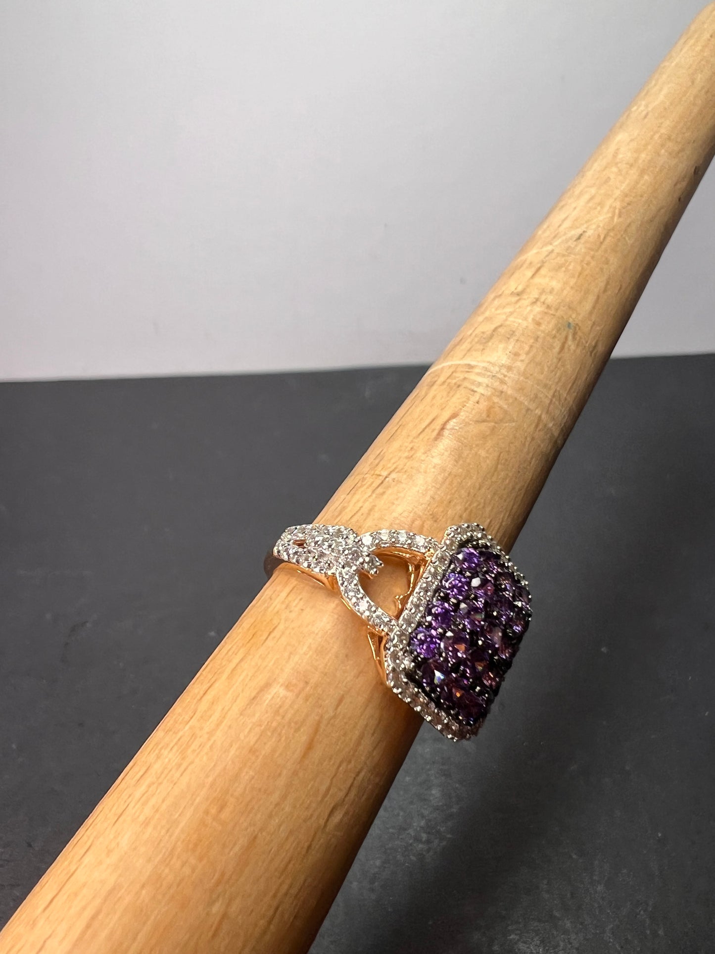 Bella Luce purple and white CZ rose gold over sterling silver cocktail ring size 9