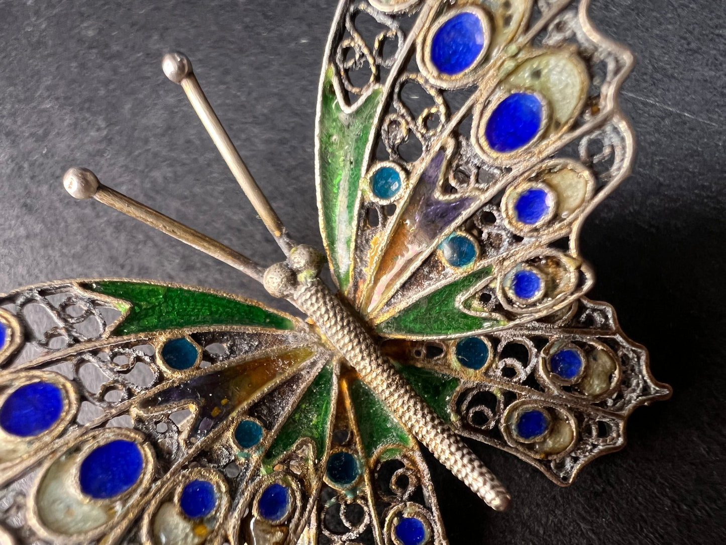 Vintage Alieti Adriana 800 silver Italian enameled filigree butterfly brooch pin