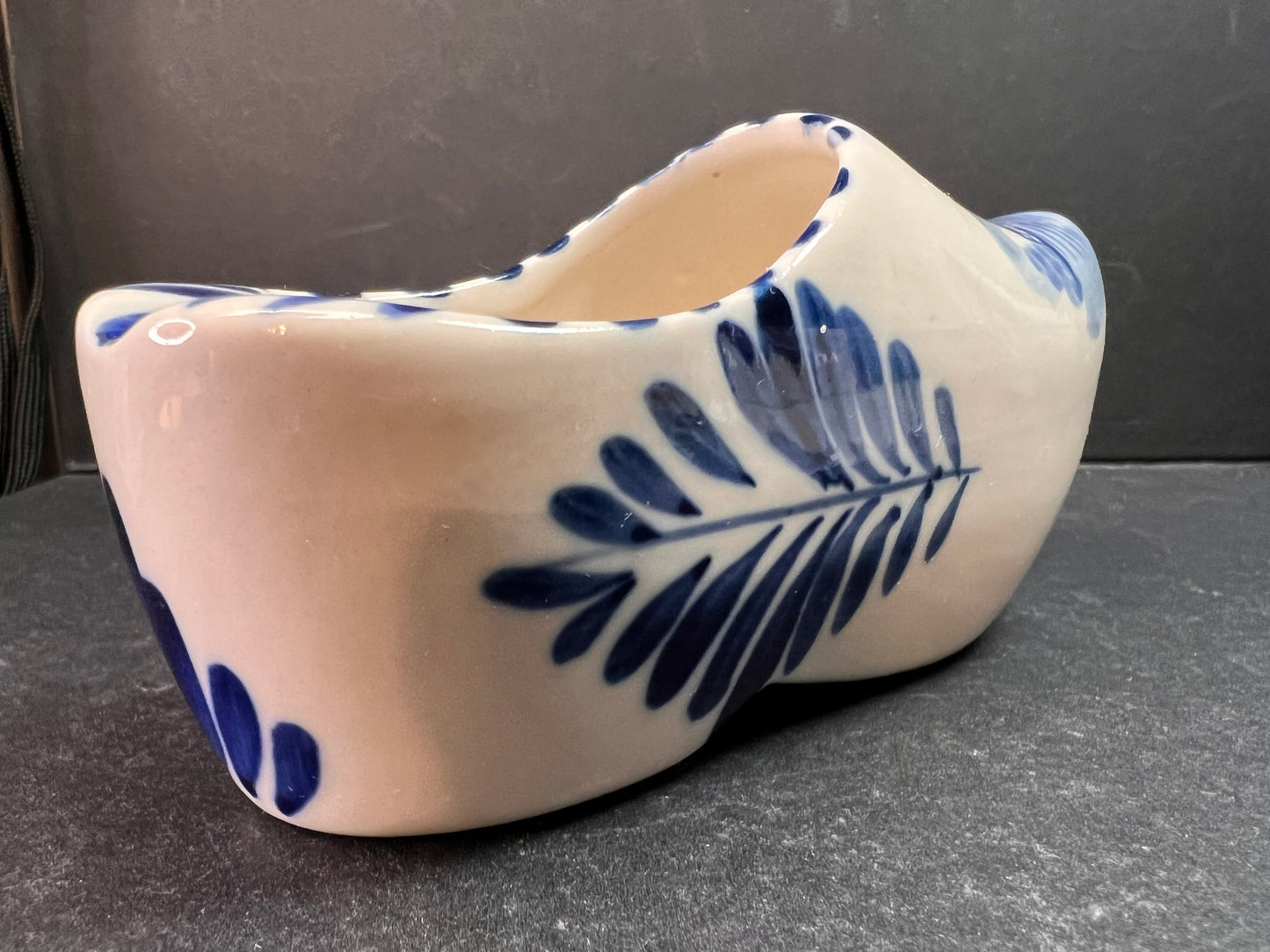 Vintage Blue White Delft Style Ceramic Dutch Clog Souvenir Trinket Dish 4"