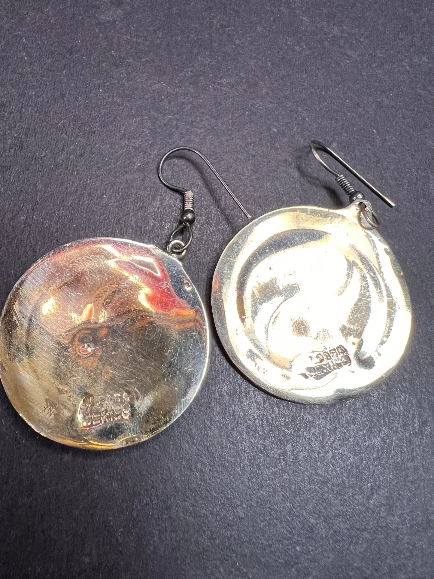 Vintage ALPACA MEXICO Silver MOP Abalone Yin Yang Drop Earrings