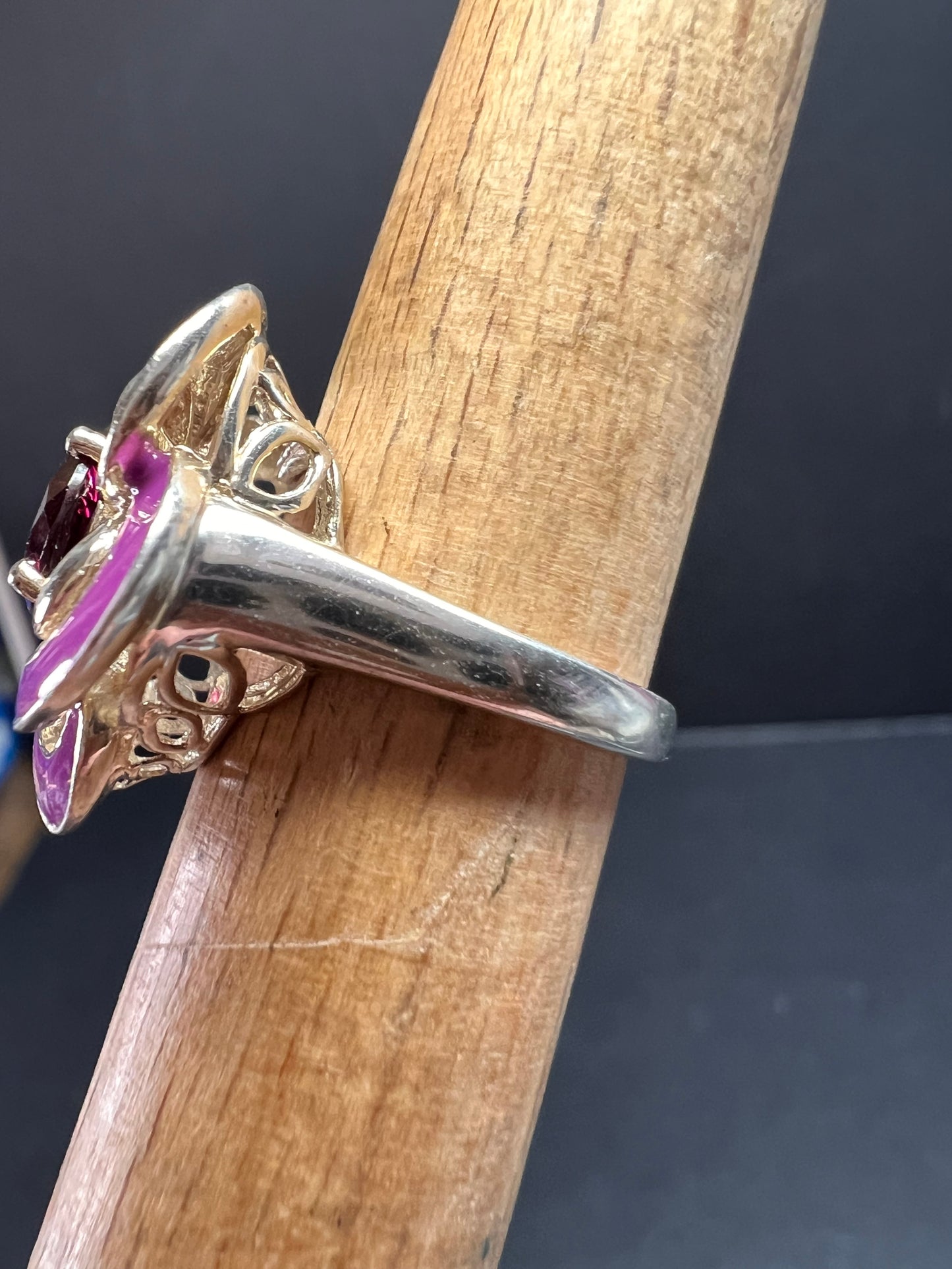 Ross Simons garnet and enamel flower sterling silver ring size 5