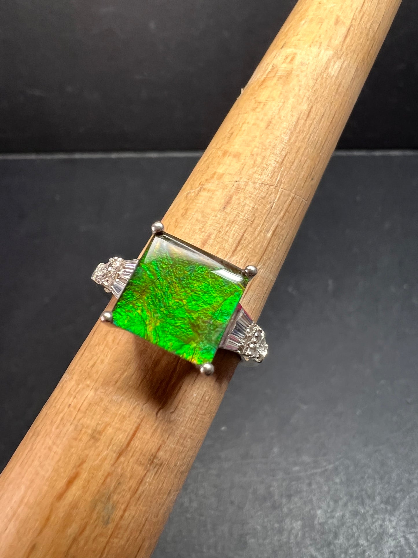 Ammolite and topaz sterling silver ring size 7