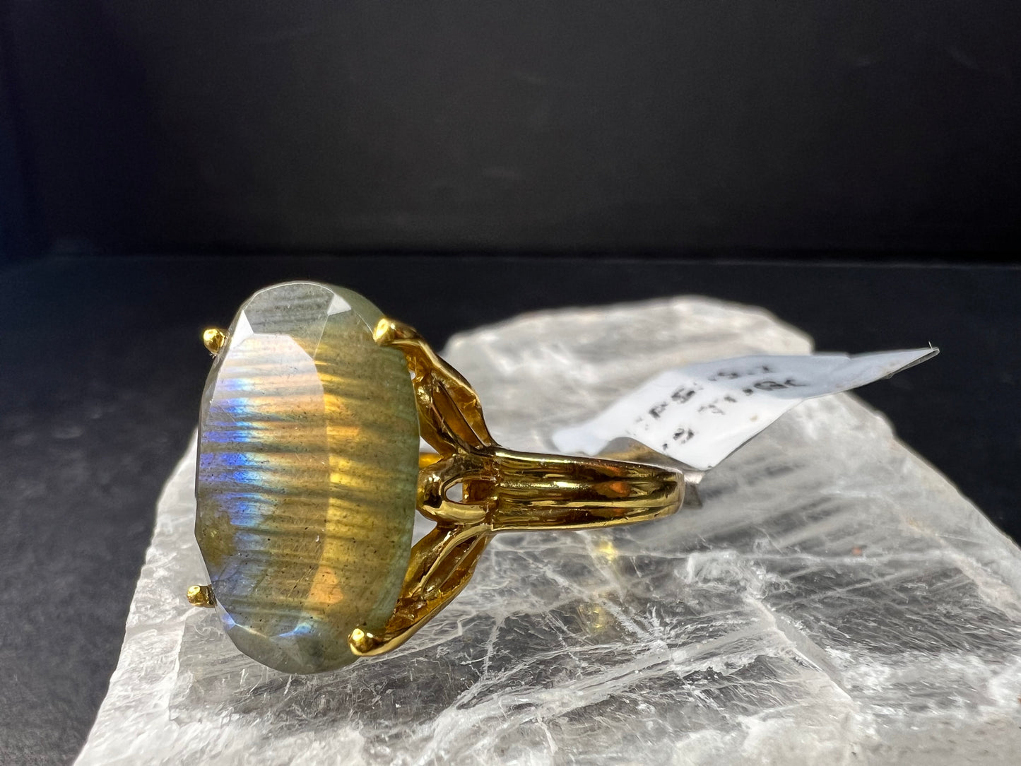 NWT Labradorite Gold Over 925 Sterling Ring Size 7 16x11mm Oval