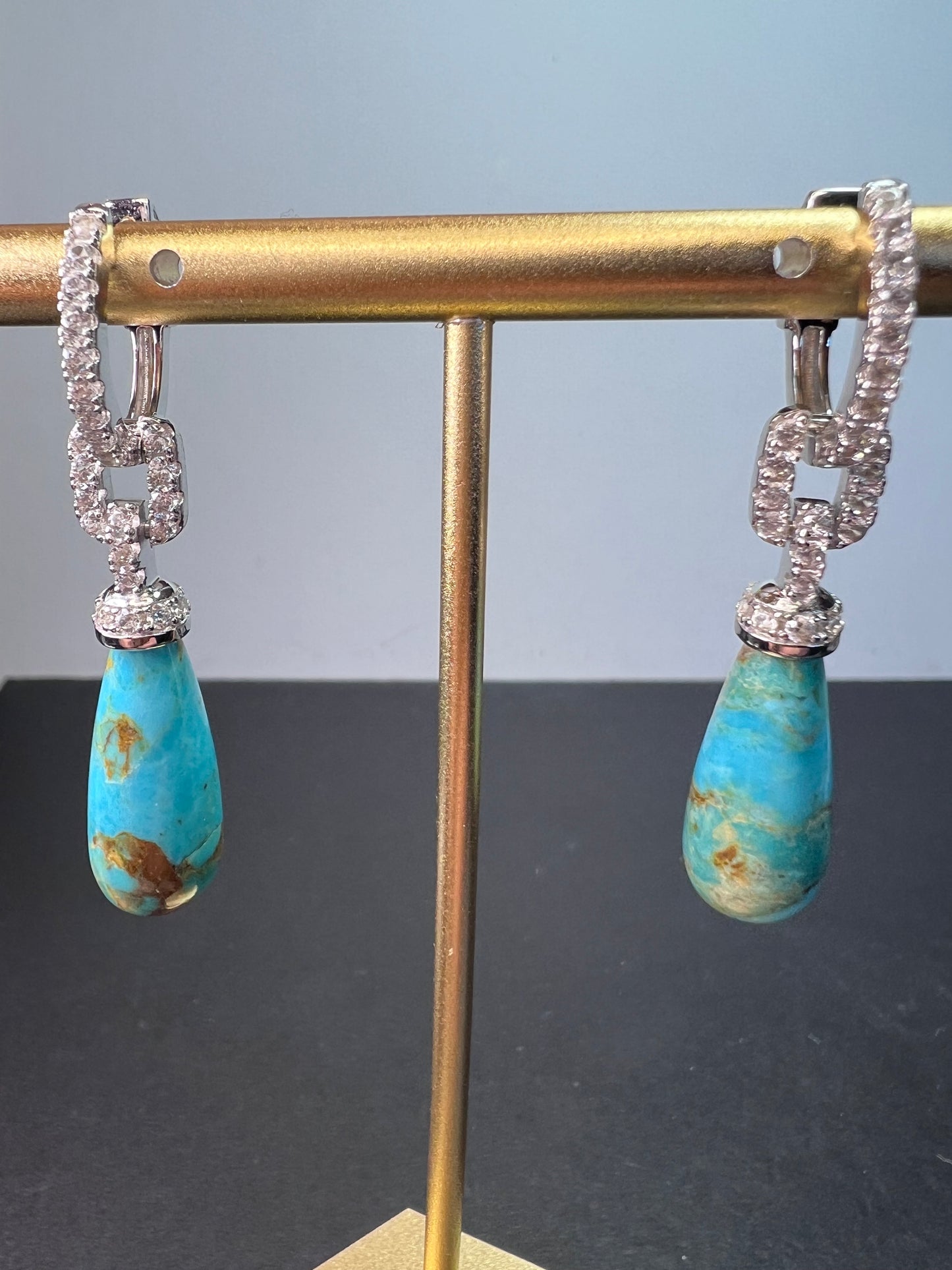 Turquoise composite rhodium over sterling silver drop earrings