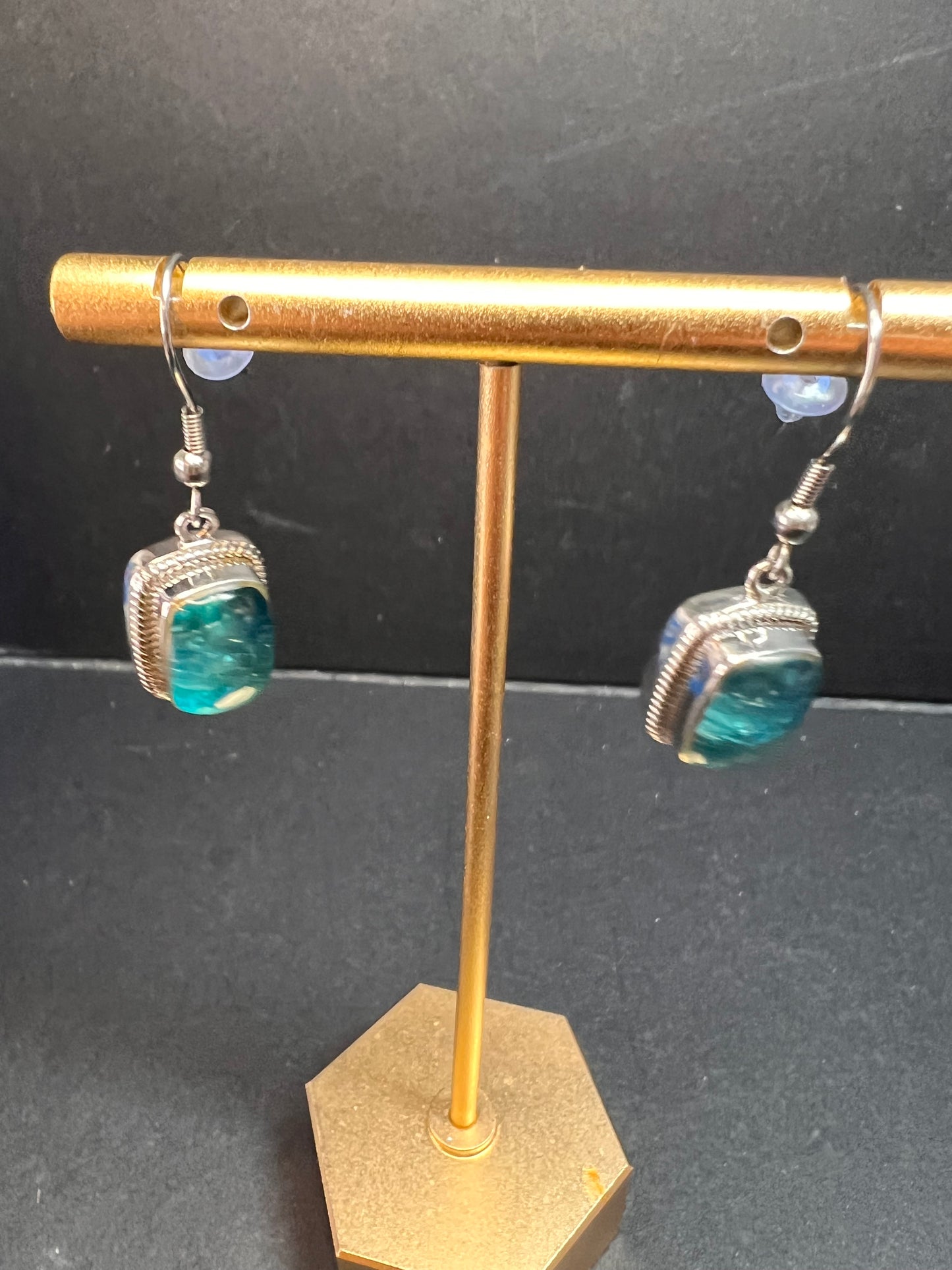 NEW neon apatite in matrix in platinum over copper