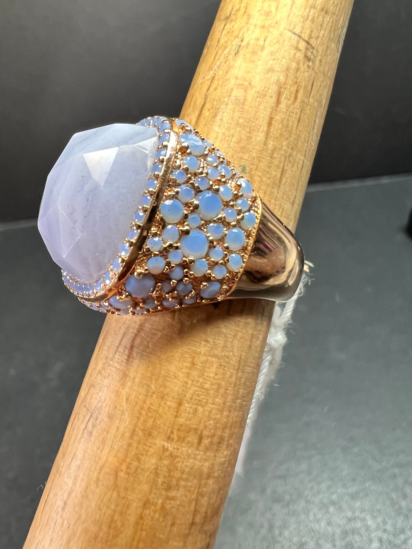New With Tag Blue Lace Agate 18K Rose Gold Plated Ring Size 7