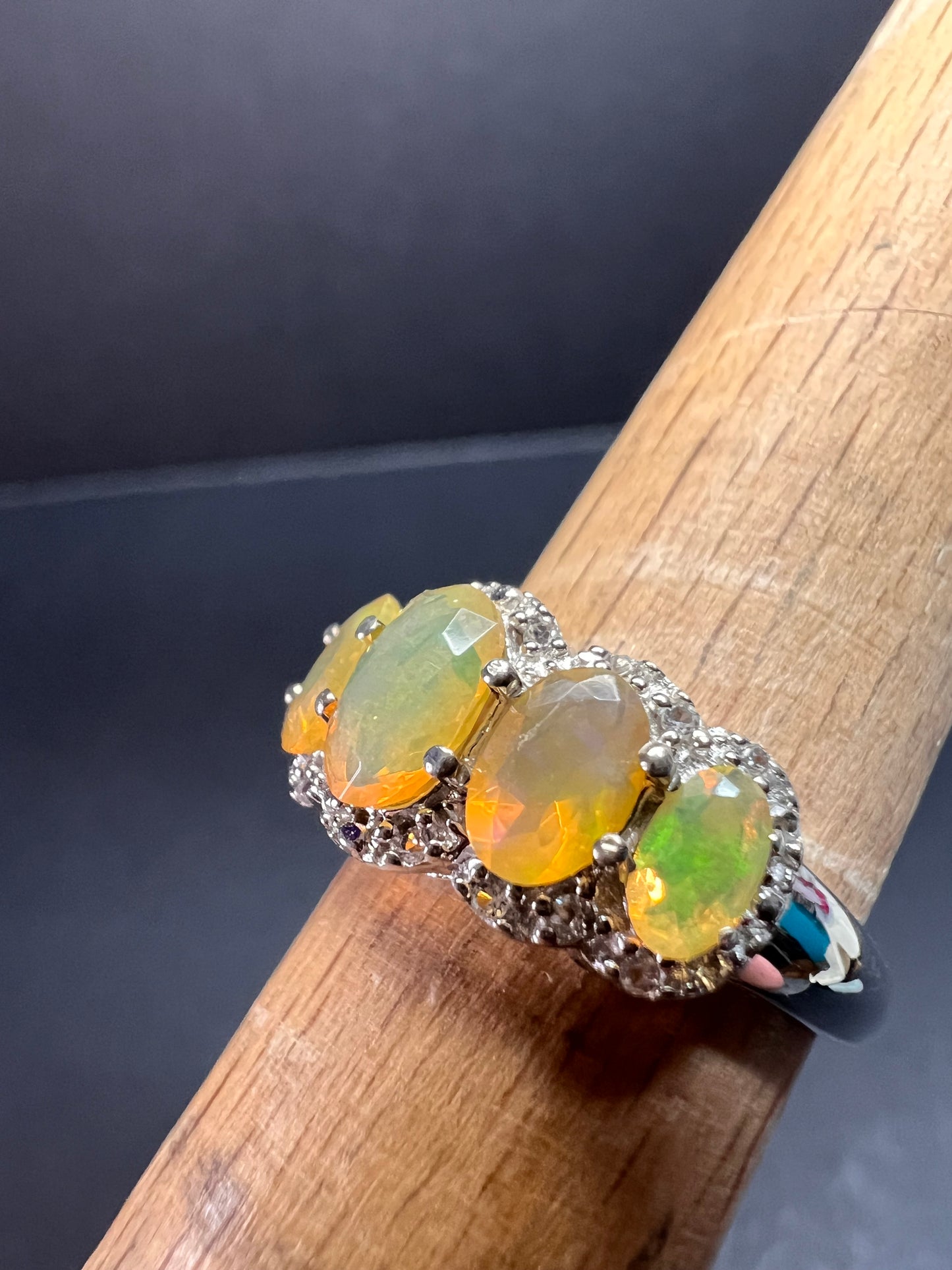 Vintage Ethiopian opal and zircon sterling silver ring size 7