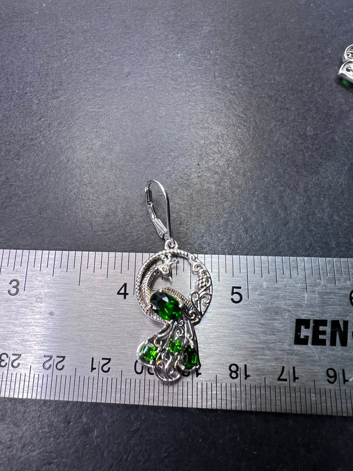 Chrome diopside sterling silver peacock dangle earrings