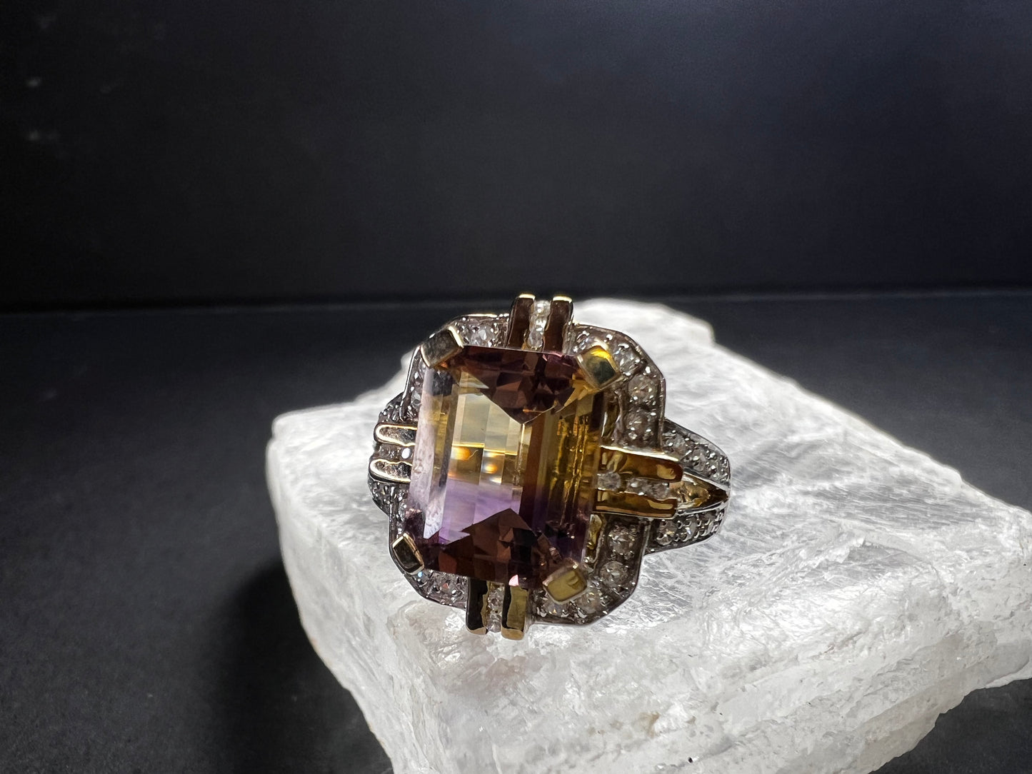 Vintage Ametrine Emerald Cut Ring Gold Over Sterling White Zircon Size 7