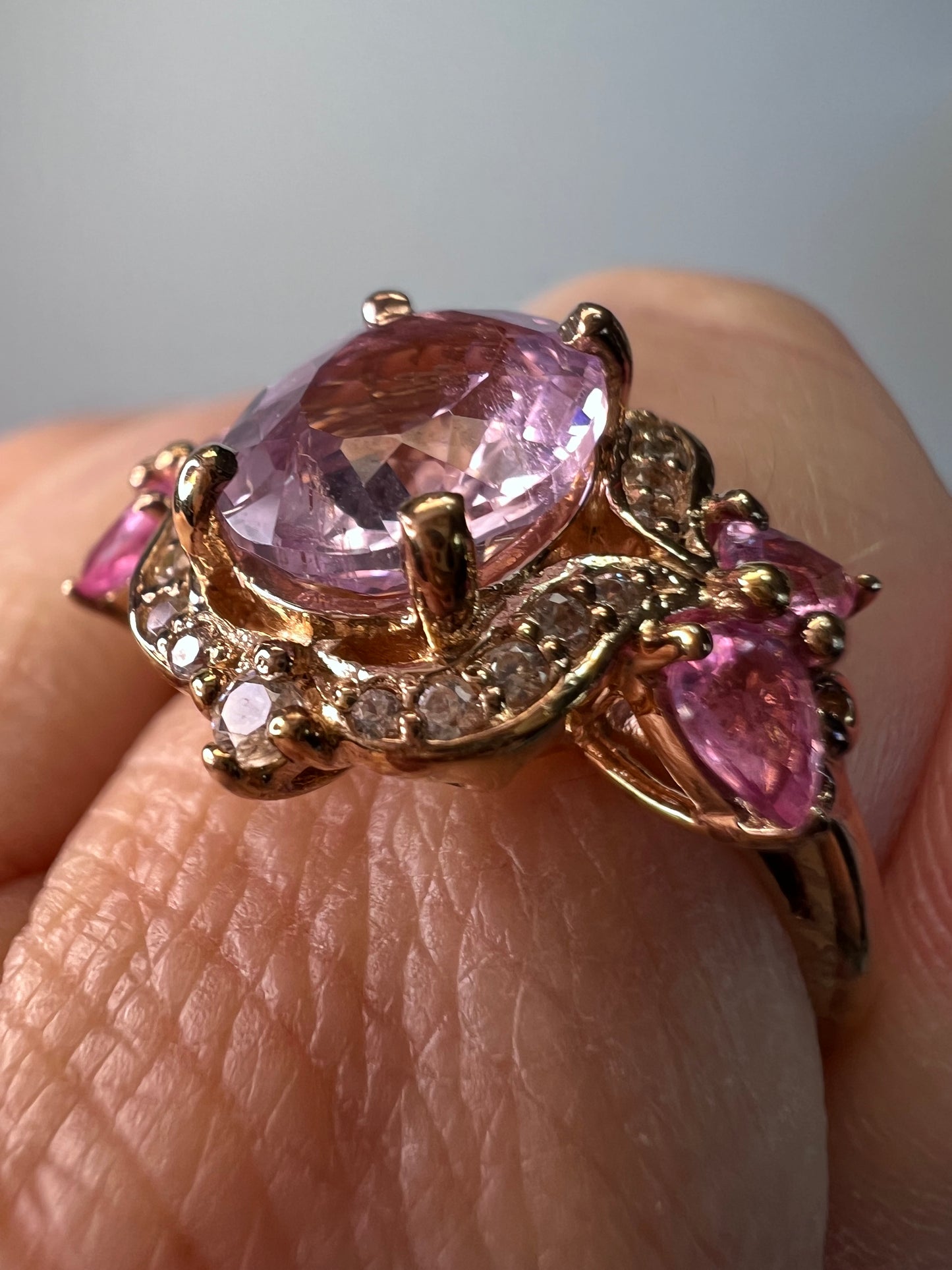 Kunzite and pink sapphire halo ring size 9