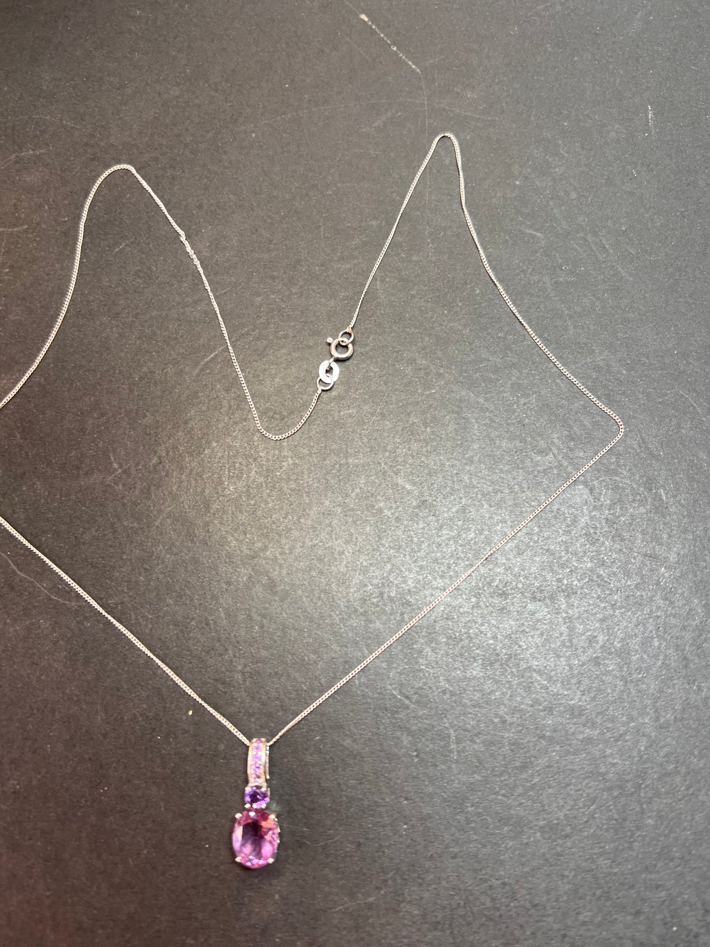 Purple fluorite multi stone sterling silver pendant with 20 inch chain