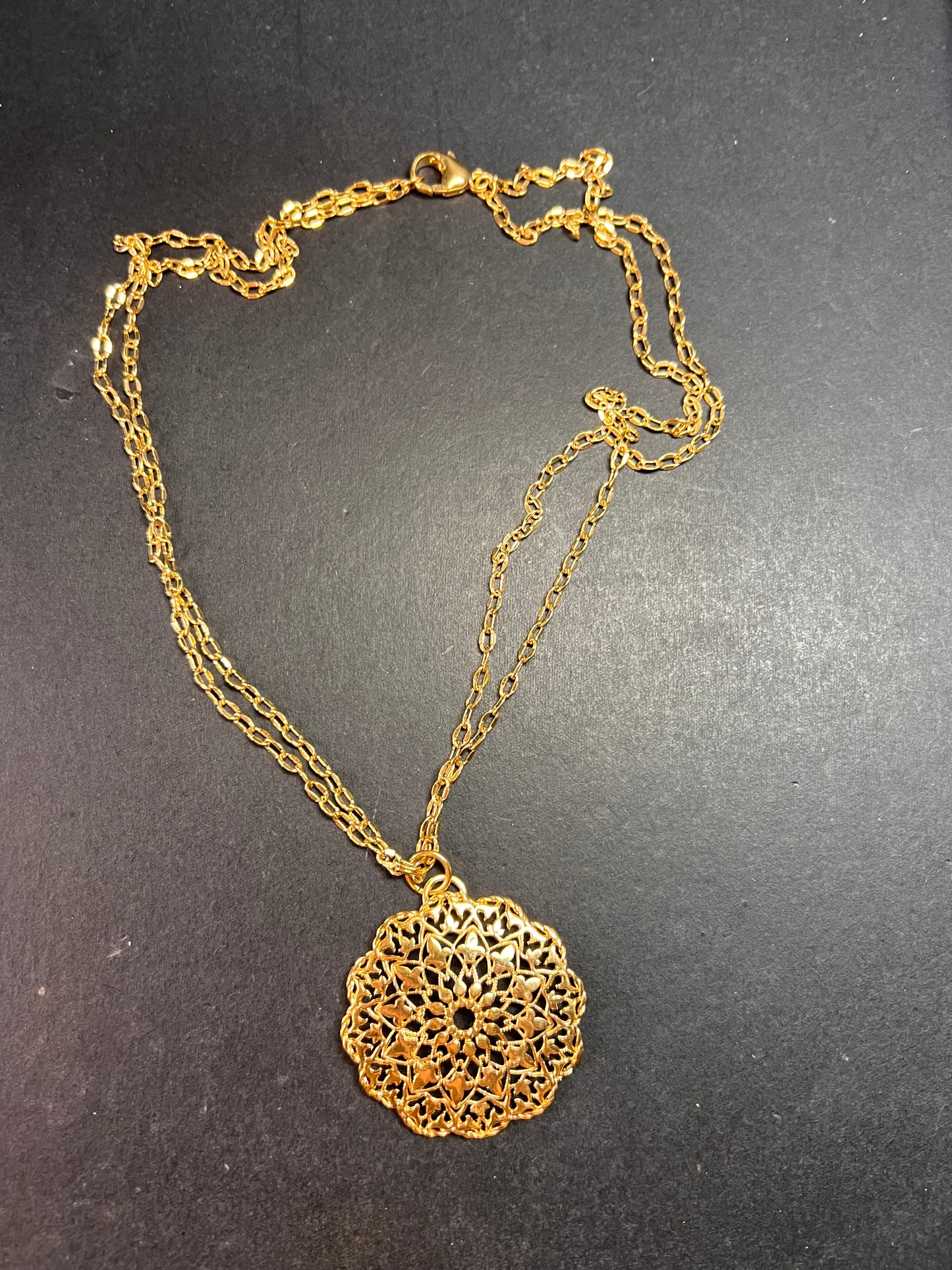 Dolce Vita Medallion Pendant Necklace 2 Strand Italy Gold Plate