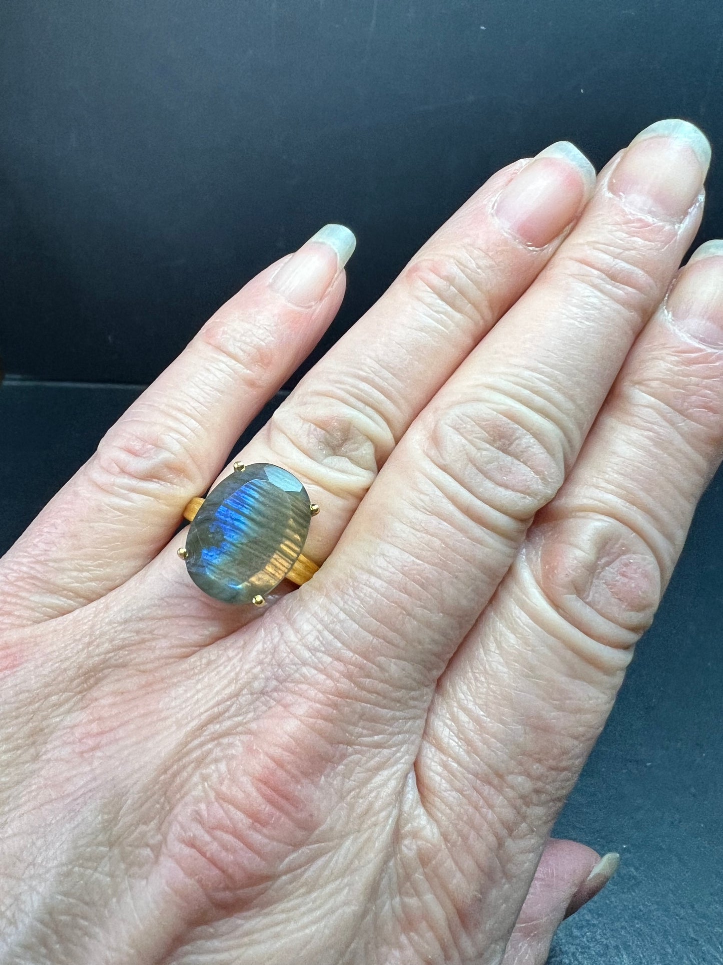 NWT Labradorite Gold Over 925 Sterling Ring Size 7 16x11mm Oval