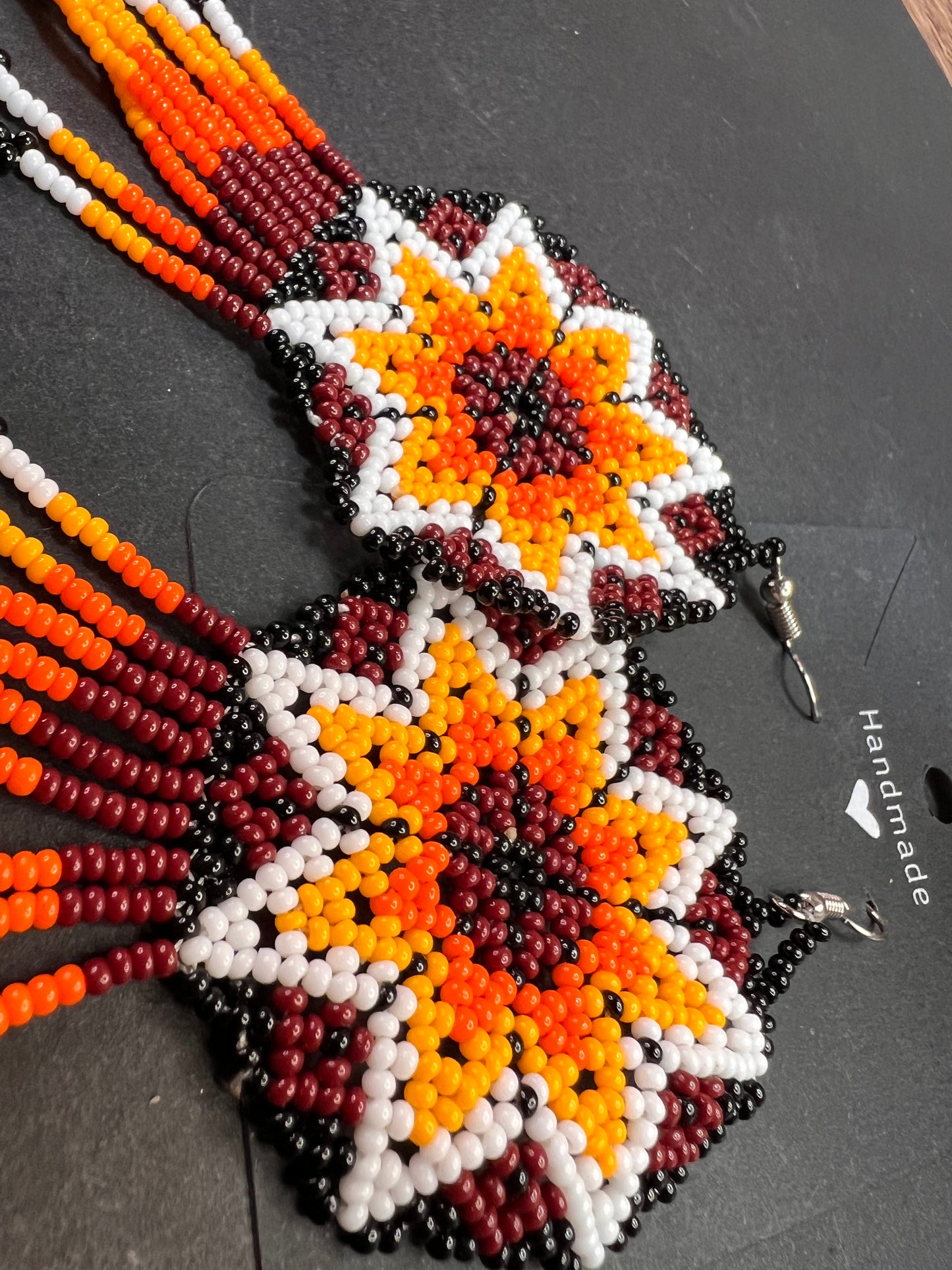 NEW Sunburst star seed bead southwest style dangling earrings