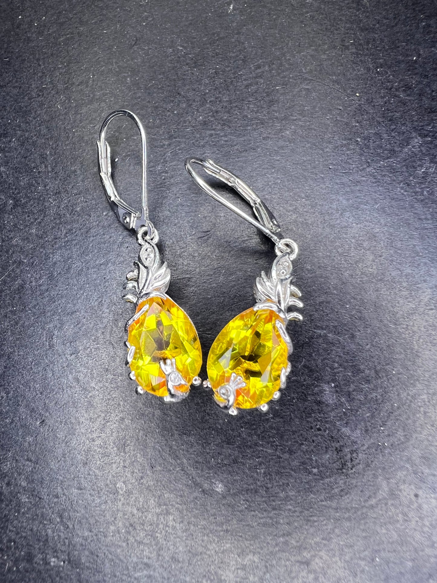 Lemon yellow treated quartz sterling silver drop earrings