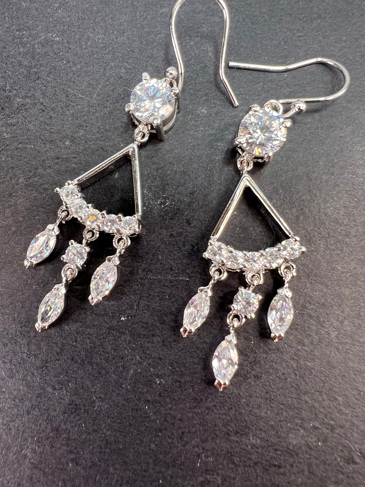 CZ chandelier earrings in platinum over rhodium