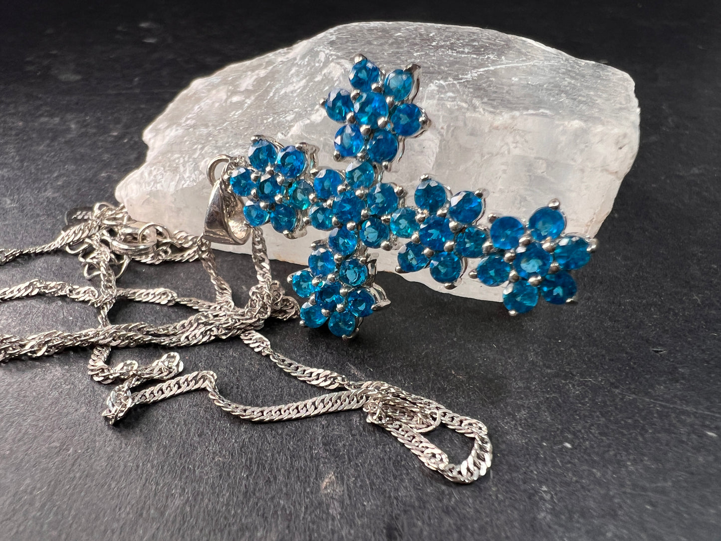 Neon Blue Apatite Rhodium Over Sterling Silver Cross Pendant With Chain 3.25ctw