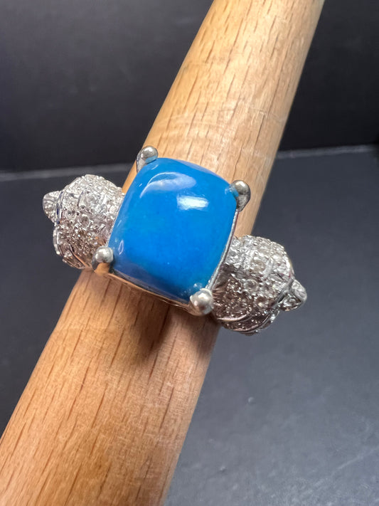 NEW Ceruleite and zircon seahorse ring in sterling silver size 8