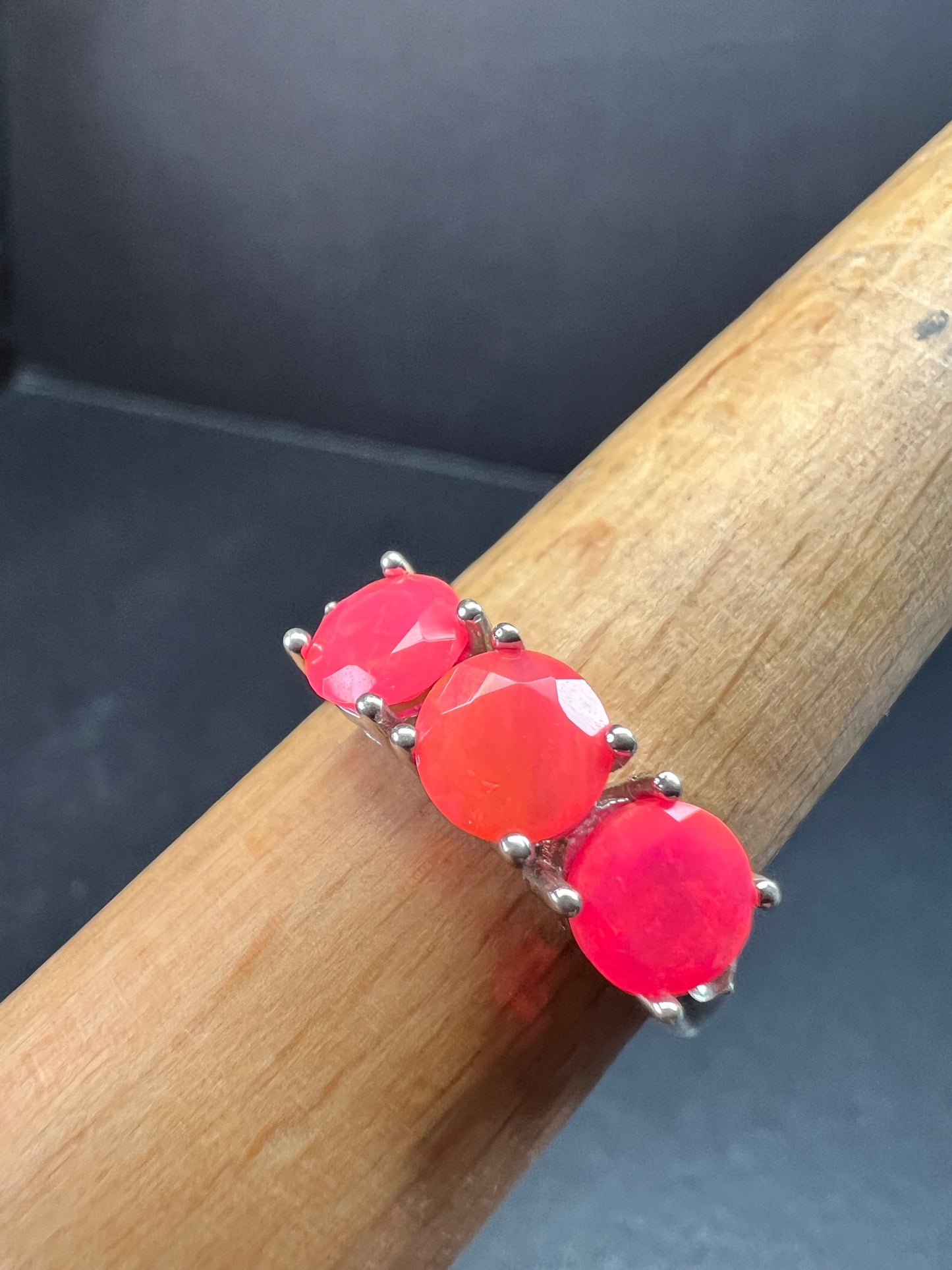 Sterling Silver Neon Pink Opal Ring Size 9 Topaz 925