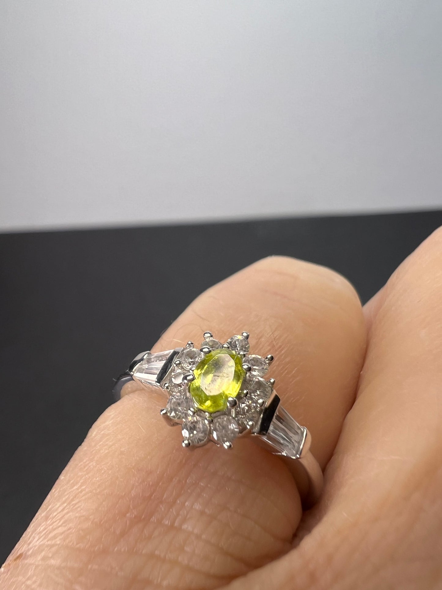 Sphene halo ring in rhodium over sterling silver size 5 *NEW*