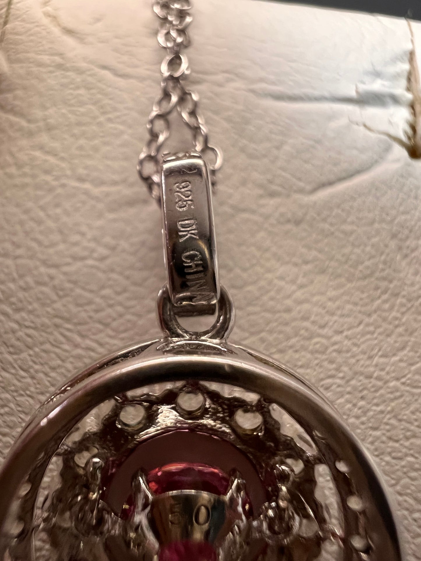 Pink tourmaline white topaz fluttering pendant necklace in platinum over sterling silver