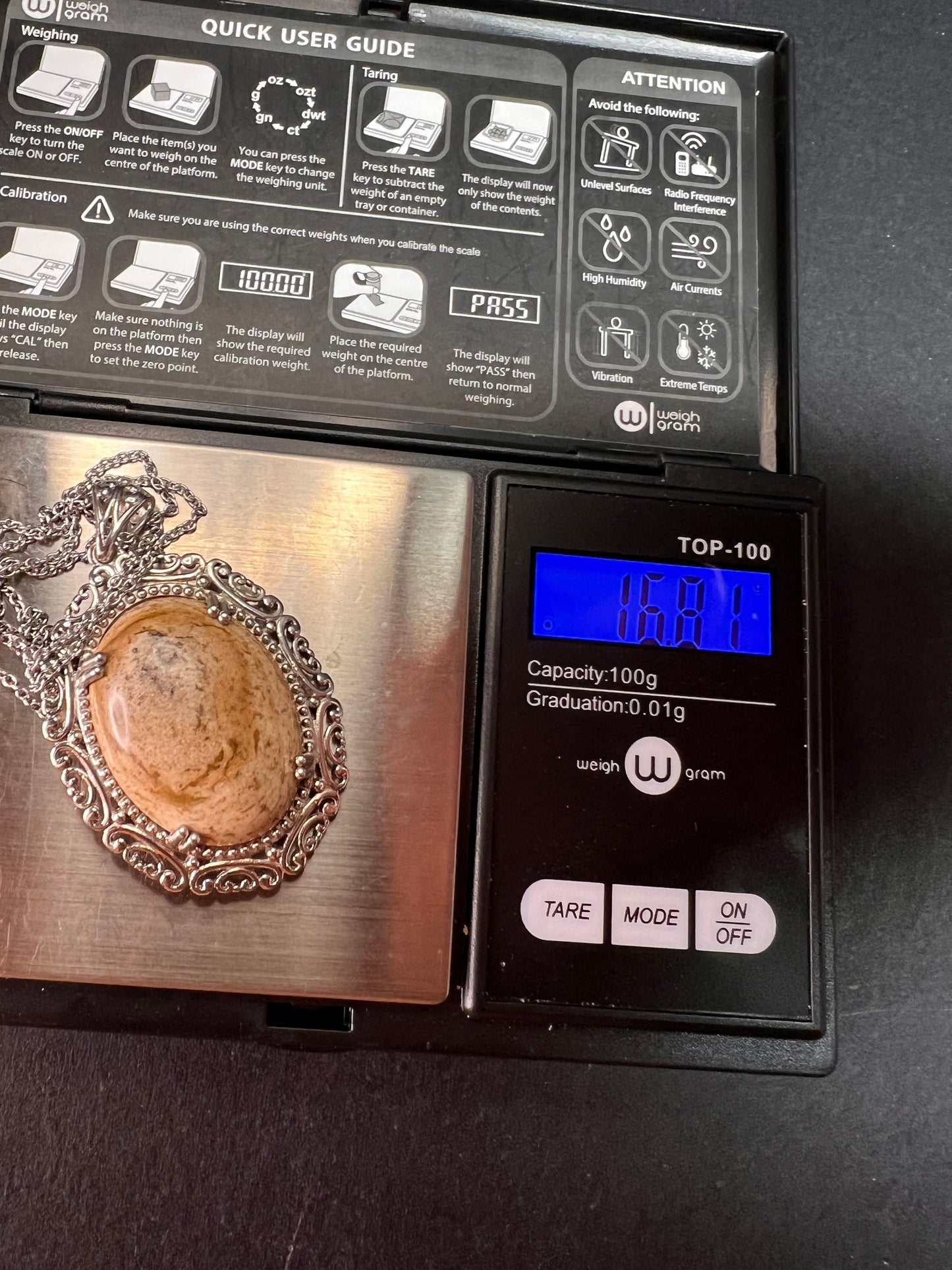 NEW picture jasper pendant in stainless steel with chain