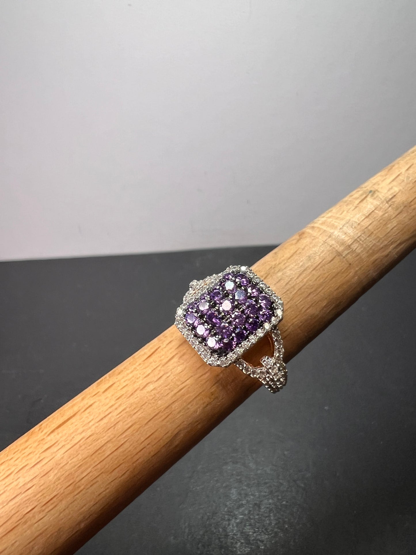 Bella Luce purple and white CZ rose gold over sterling silver cocktail ring size 9