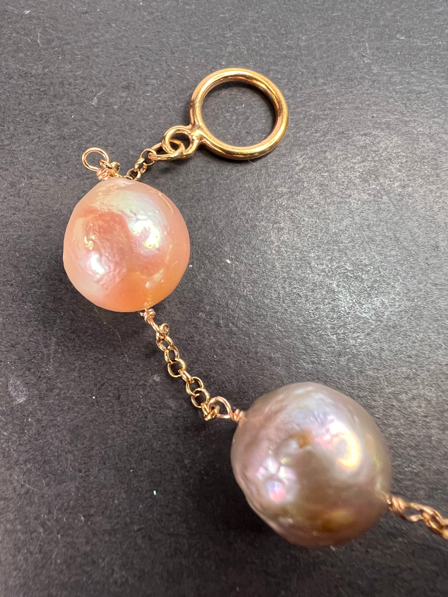 Multi colored baroque pearl station bracelet in rose gold over Sterling silver