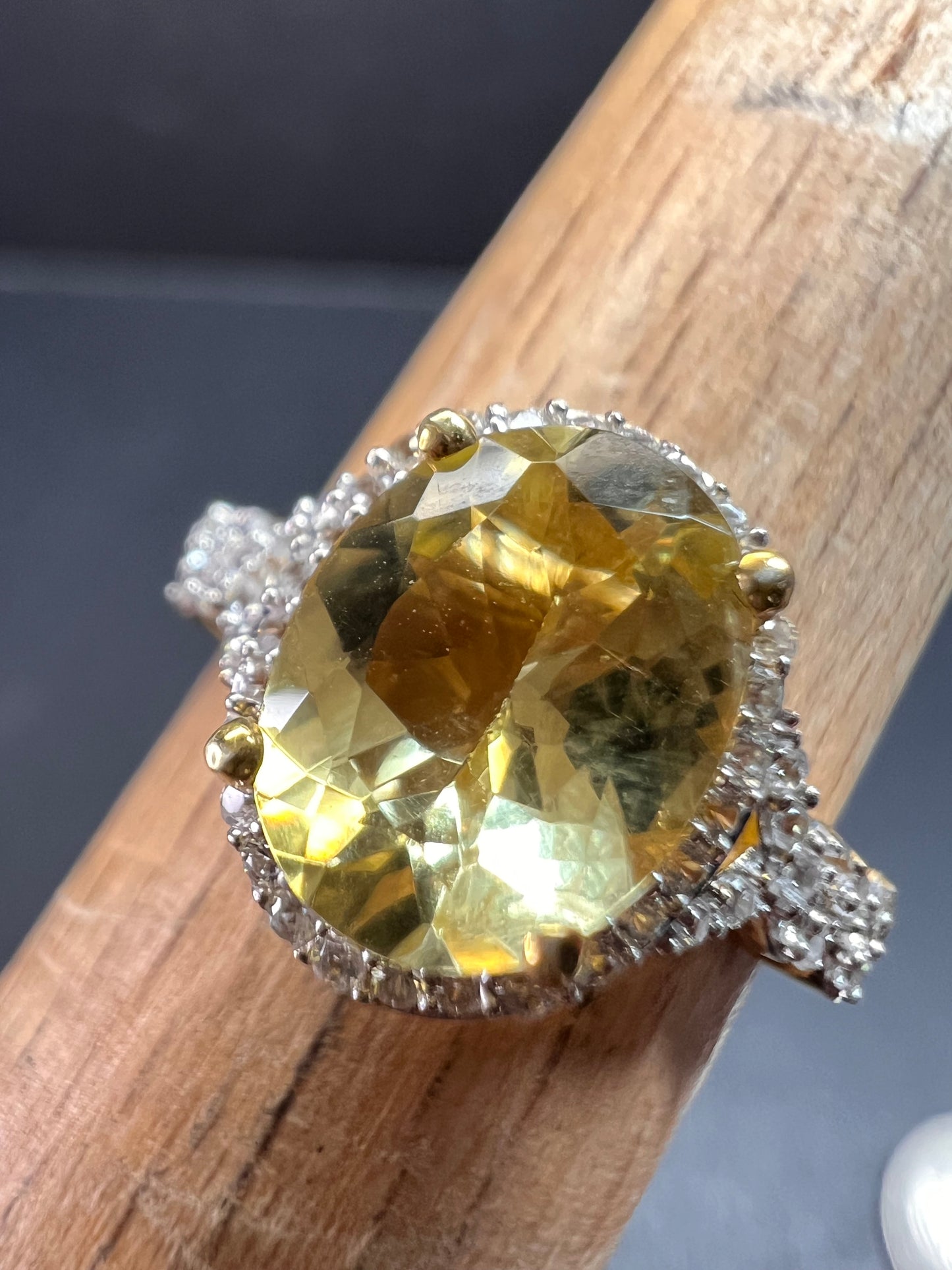 NEW yellow apatite and zircon halo ring in vermeil size 6