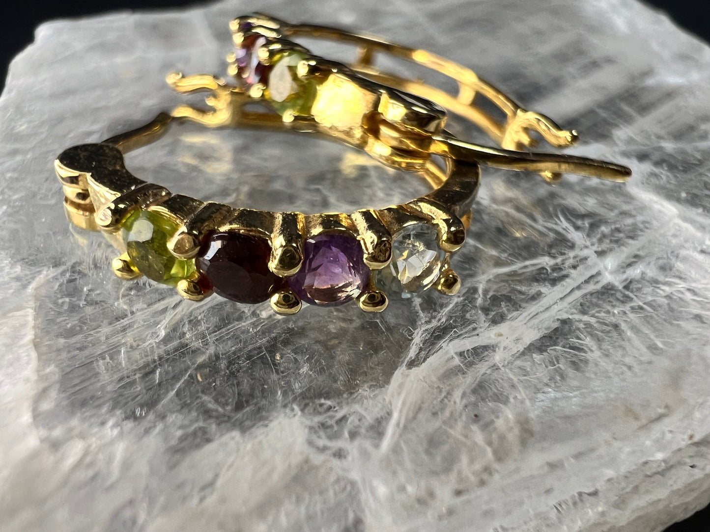 Gold Over Sterling Multi Gemstone Hoop Earrings PAJ 925