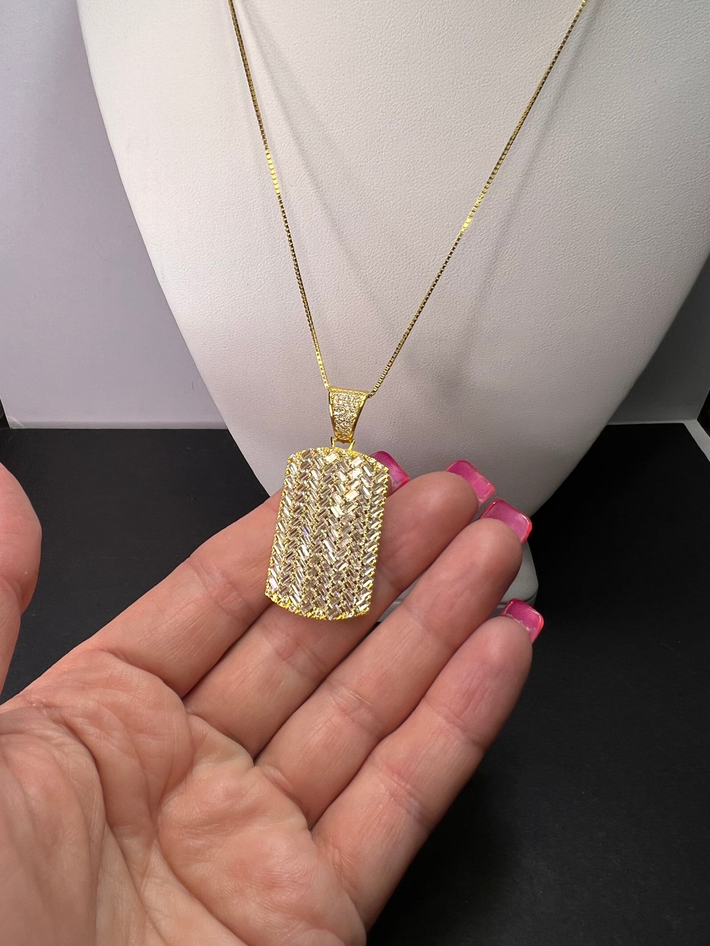 White Cubic Zirconia 18K Yellow Gold Over Silver Pendant With Chain 7.85ctw