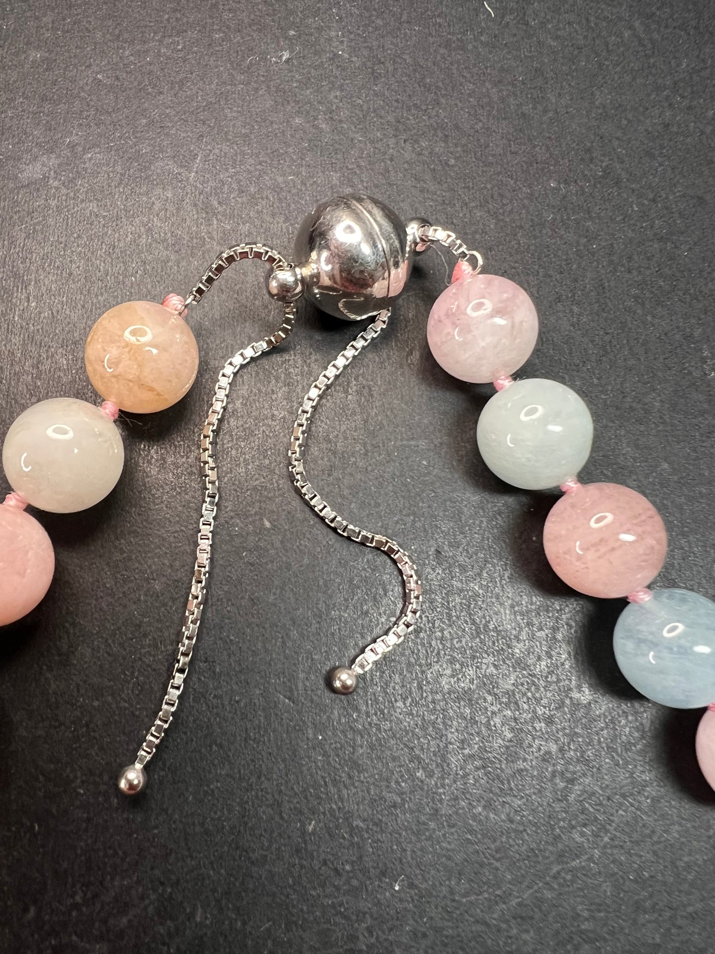 Modern Multi Beryl Bolo Necklace 12mm Morganite Aquamarine Sterling