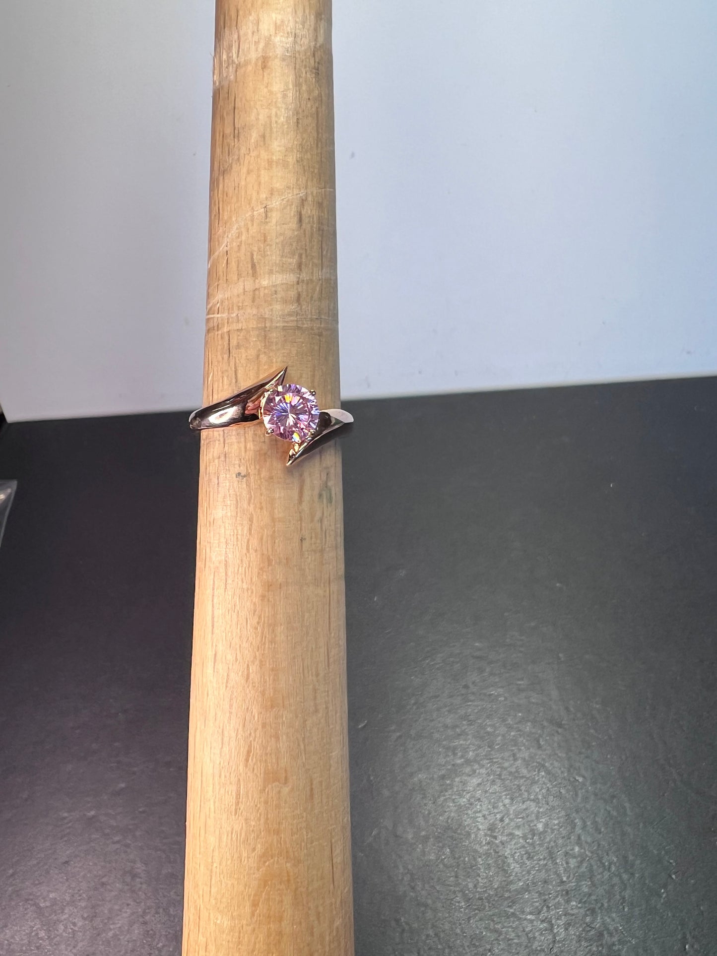 Pink CZ gold over sterling silver ring size 8